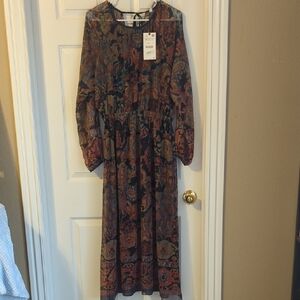 Zara Multicolor Paisley Long Sleeve Dress